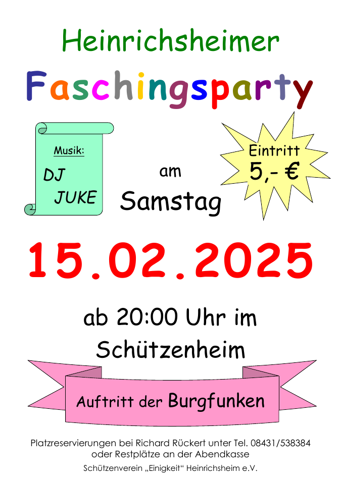 Plakat Faschingsparty 2025
