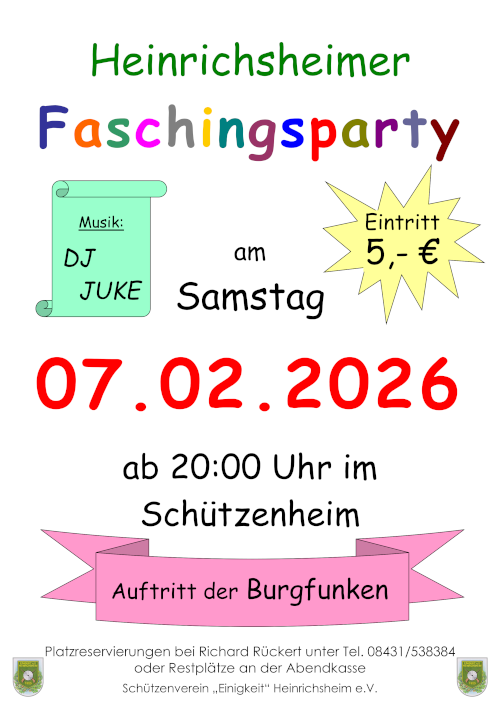 Plakat Faschingsparty 2026